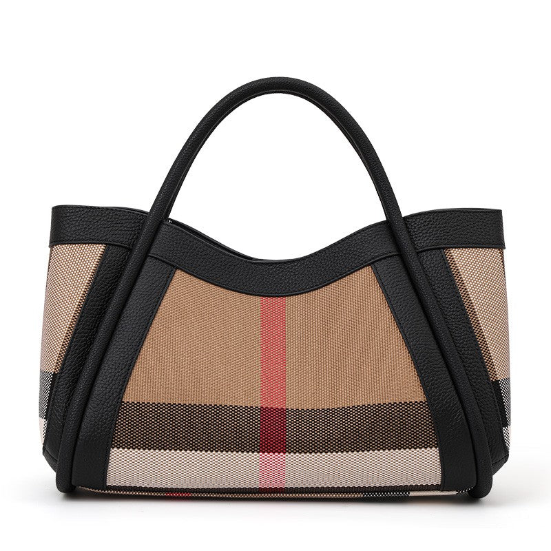 Aidrani Plaid Canvas and Leather Tote