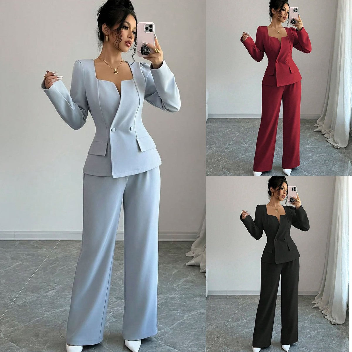 Fashion Office Lady Women Suits 2 Pieces Heart Neck Blazer Jacket Custom Wedding Suits Evening Party Formal Wear Fashion Office Lady Women Suits 2 Pieces Heart Neck Blazer Jacket Custom Wedding Suits Evening Party Formal Wear