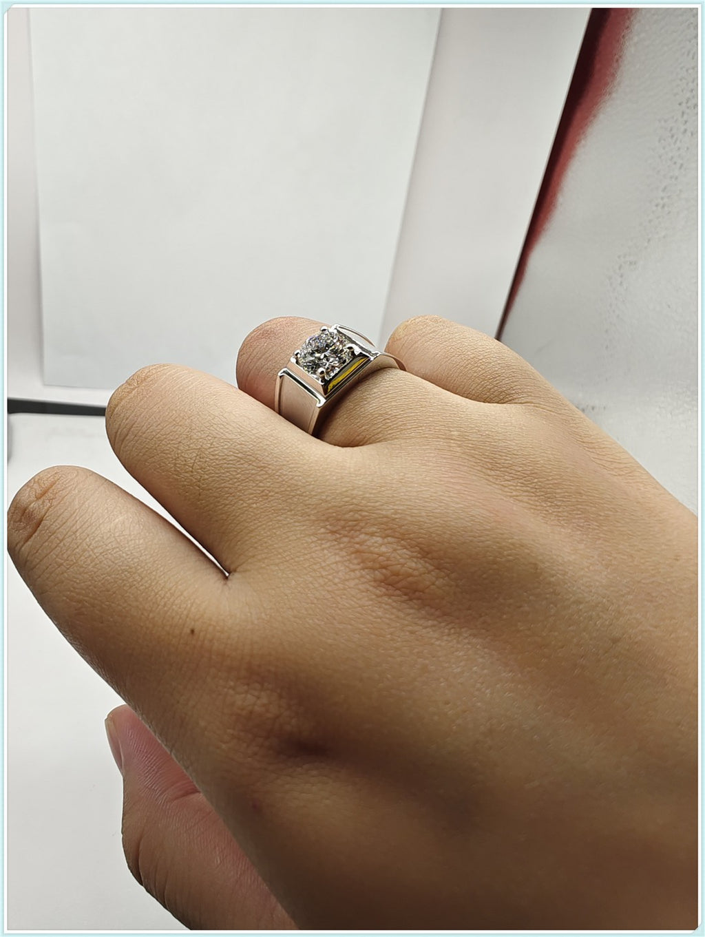 Wide Matte Men's Engagement Ring, Lab Diamond, CVD Platinum, 950 Ring, 18k White Gold, 1 Carat Men's Wedding RingWide Matte Men's Engagement Ring, Lab Diamond, CVD Platinum, 950 Ring, 18k White Gold, 1 Carat Men's Wedding Ring