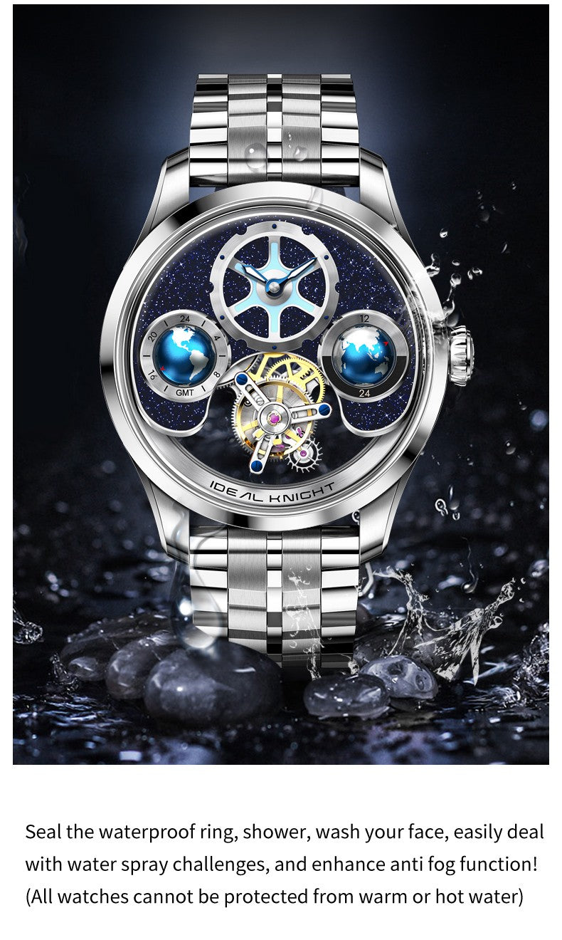 Ideal Knight Top Brand Luxruy Men's Watch Advanced Tourbillon Automatic Mechanical Watch Waterproof Luminous Dual Region Time
