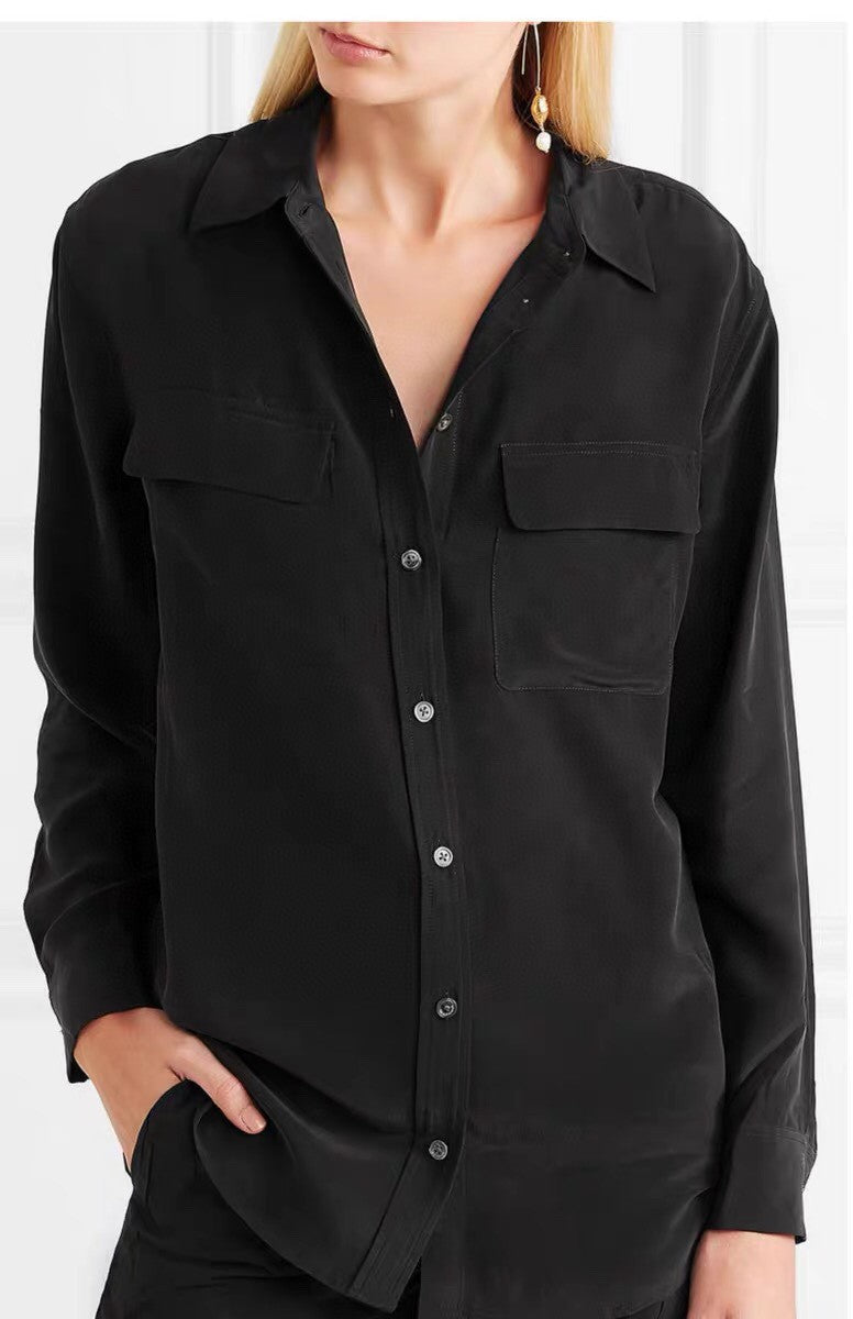 39 colors option draped sand-washed mulberry silk shirt blouse women classic