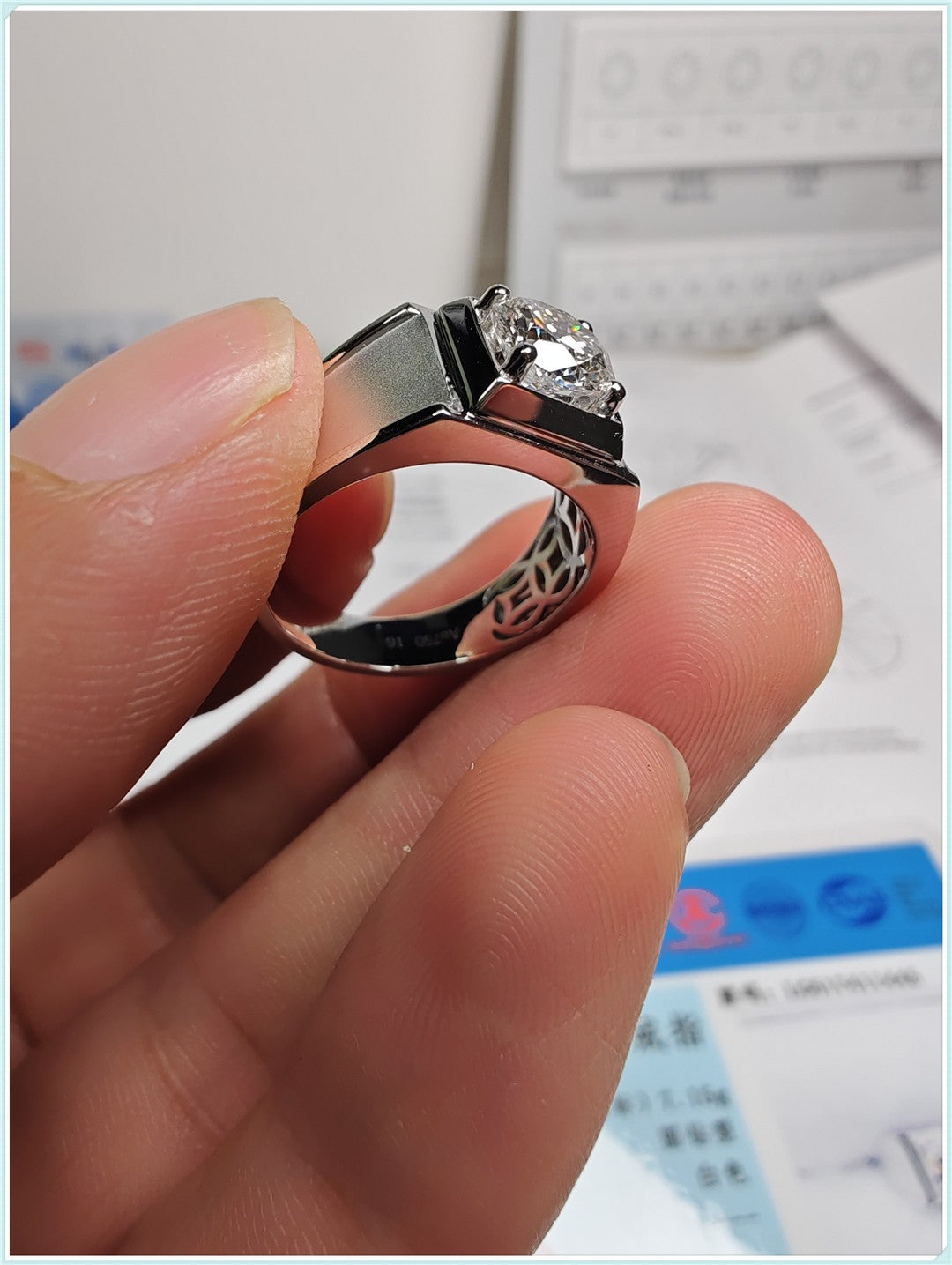 Wide Matte Men's Engagement Ring, Lab Diamond, CVD Platinum, 950 Ring, 18k White Gold, 1 Carat Men's Wedding RingWide Matte Men's Engagement Ring, Lab Diamond, CVD Platinum, 950 Ring, 18k White Gold, 1 Carat Men's Wedding Ring