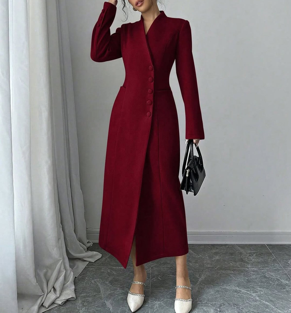 Elegant Women Blazer Dress Ankle Length Button Evening Dress Slim Fit Custom Formal Wear Party One Piece Elegant Women Blazer Dress Ankle Length Button Evening Dress Slim Fit Custom Formal Wear Party One Piece