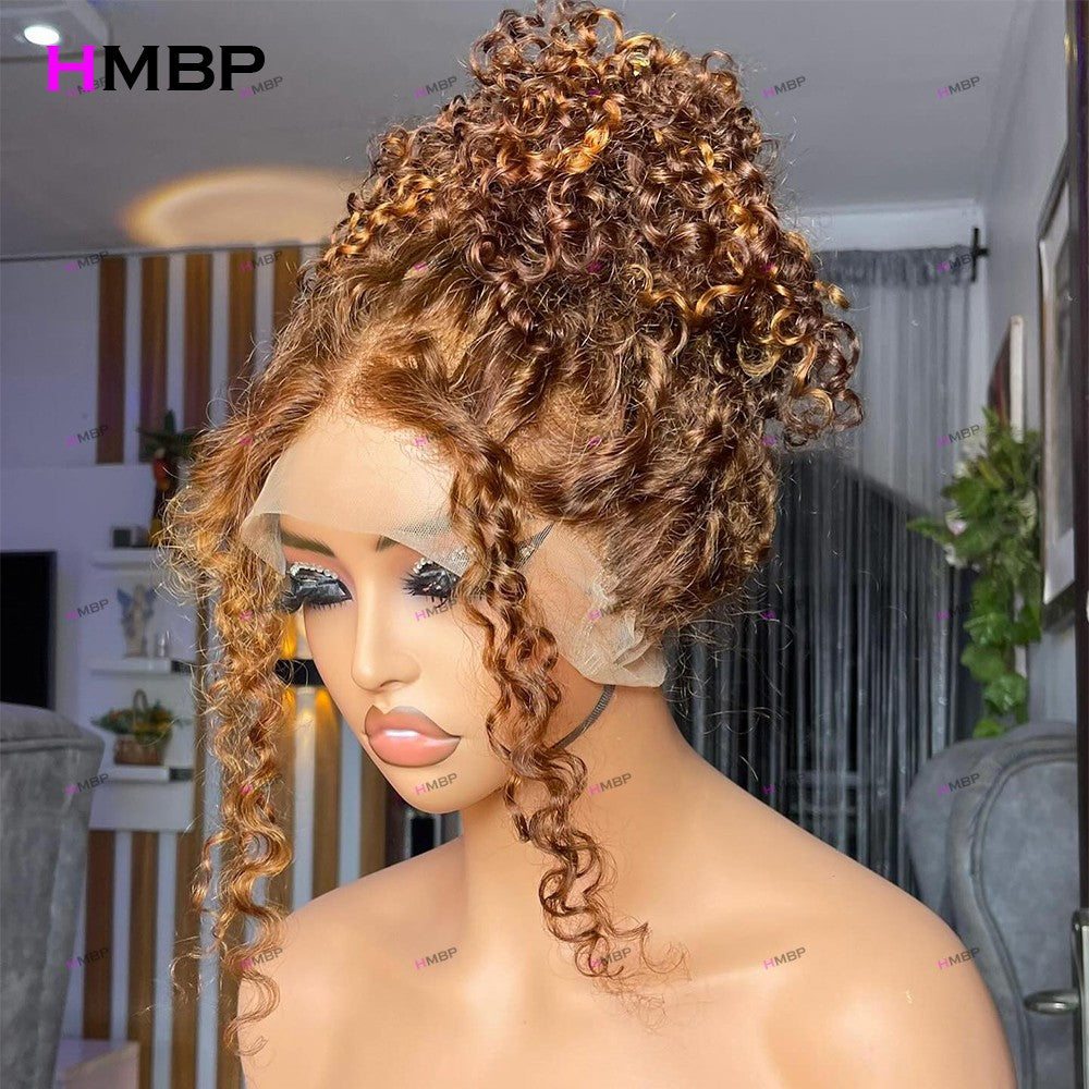 HMBP Long Kinky Curly HD Lace Human Hair Wig