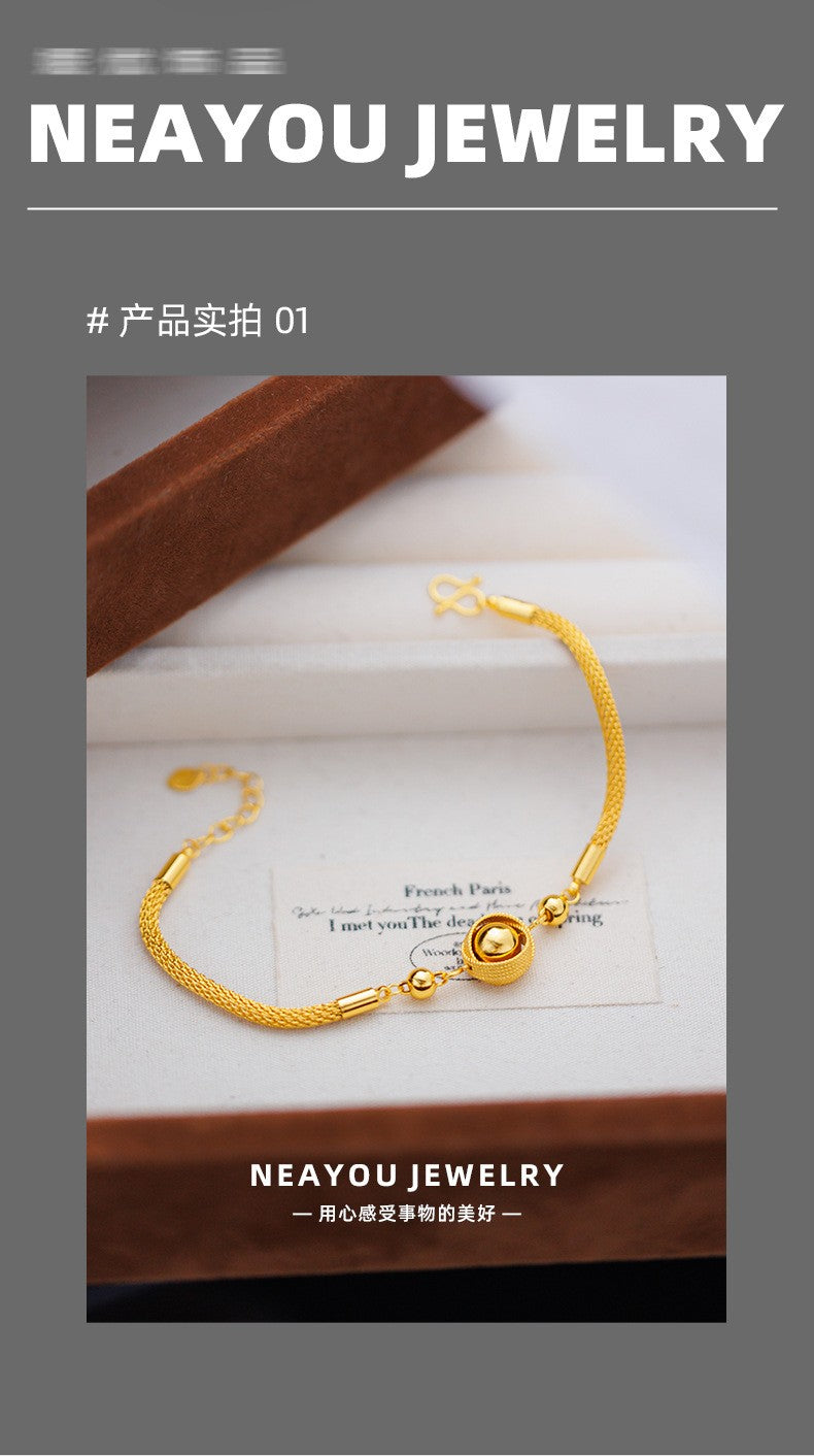 Palace Style 9999 24K Real Gold Braided Bird's Nest Carriage Bead Bracelet for Women 18K Gold Fashion High-End Palace Style 9999 24K Real Gold Braided Bird's Nest Carriage Bead Bracelet for Women 18K Gold Fashion High-End