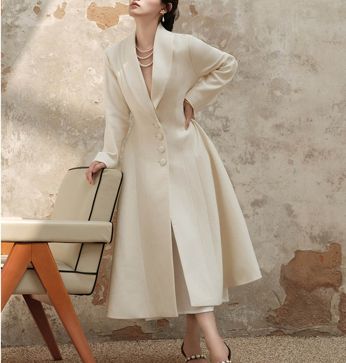 Blazer de lã vintage vestido feminino uma linha branco formal outwear casaco xa