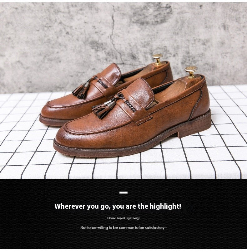 Men's casual pointed toe loafers, fringe shoes,