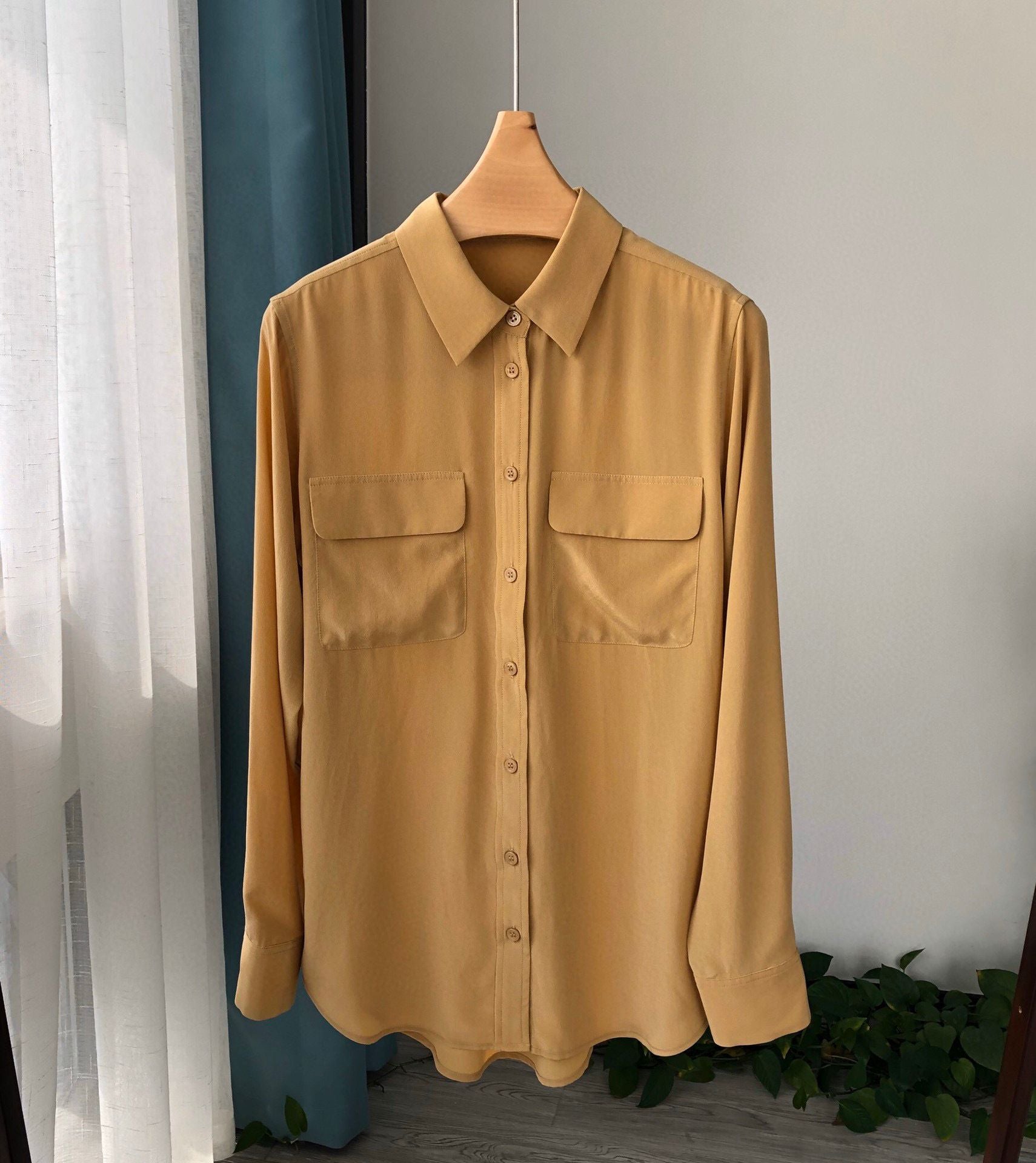 39 colors option draped sand-washed mulberry silk shirt blouse women classic
