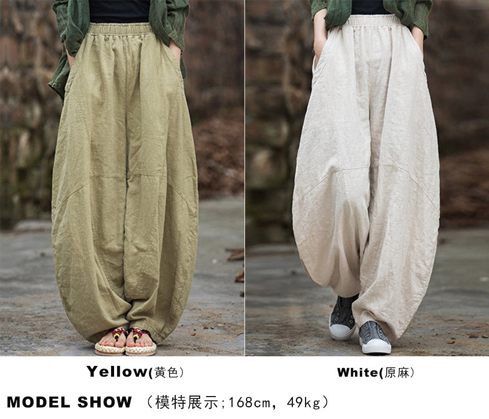 Women's Cotton Loose Wide Leg Pants, Vintage Yoga Pants with Elastic Waist Wide Leg Loose Wide Leg, StylishWomen's Cotton Loose Wide Leg Pants, Vintage Yoga Pants with Elastic Waist Wide Leg Loose Wide Leg, Stylish