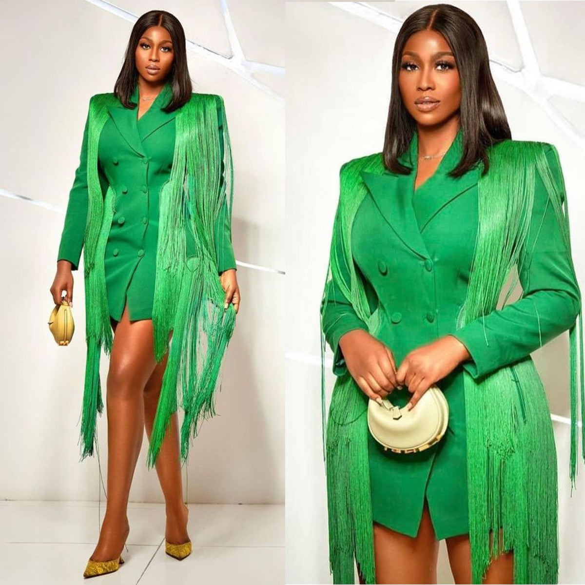 Solid Green Women Blazer Dress Tassel Blazer Jacket Double Breasted Custom Wedding Guest Outfit Party Evening Prom DressSolid Green Women Blazer Dress Tassel Blazer Jacket Double Breasted Custom Wedding Guest Outfit Party Evening Prom Dress