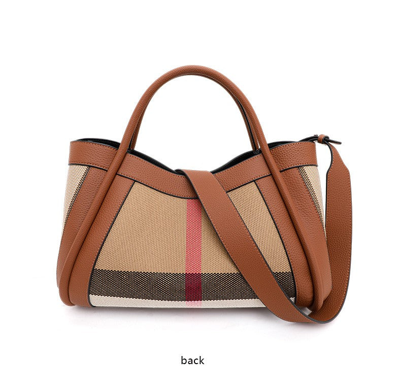 Aidrani Plaid Canvas and Leather Tote