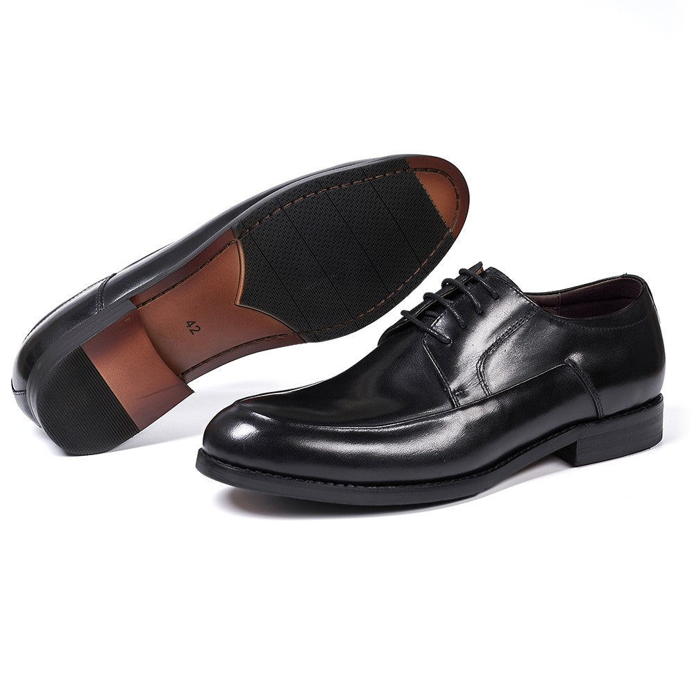 Sapatos derby masculinos estilo italiano, feitos à mão, couro genuíno, bico l