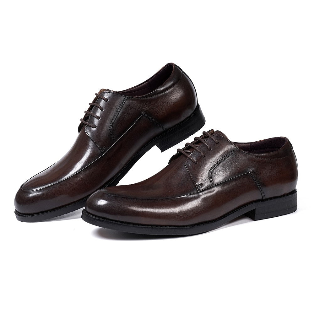 Sapatos derby masculinos estilo italiano, feitos à mão, couro genuíno, bico l