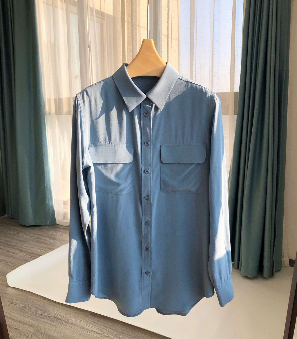 39 colors option draped sand-washed mulberry silk shirt blouse women classic