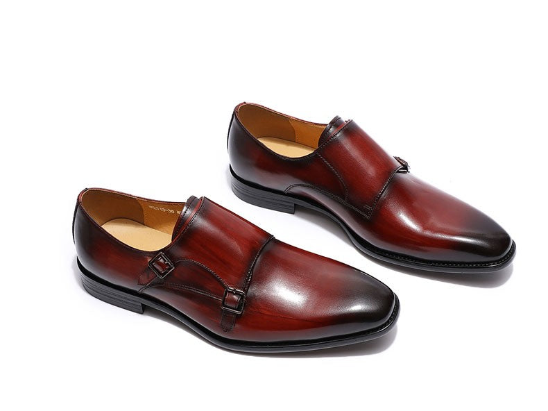 Handmade genuine leather men's oxfords, flat toe, double buckle, monk strap, classic formal shoes, size 6-13 Handmade genuine leather men's oxfords, flat toe, double buckle, monk strap, classic formal shoes, size 6-13