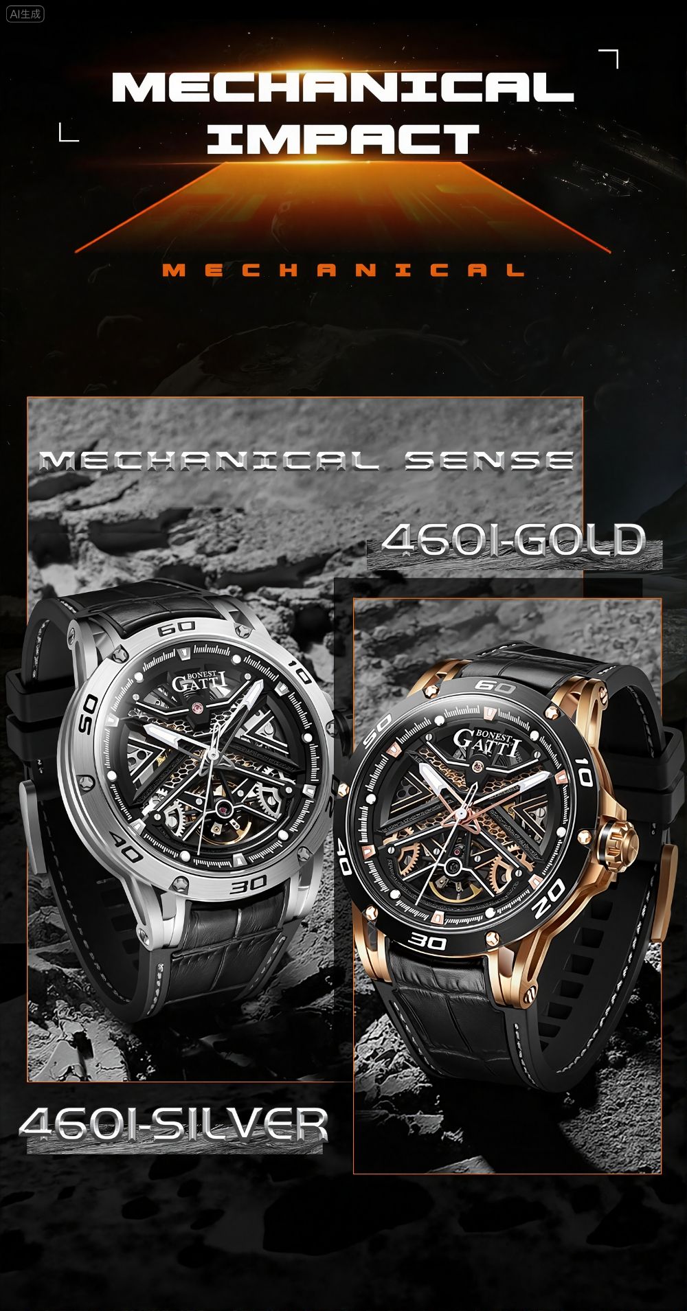Bonest Gatti Men's Automatic Watch Luxury Vintage Mechanical 5ATM Skeleton Sapphire Luminous Leather Strap German Design Bonest Gatti Men's Automatic Watch Luxury Vintage Mechanical 5ATM Skeleton Sapphire Luminous Leather Strap German Design