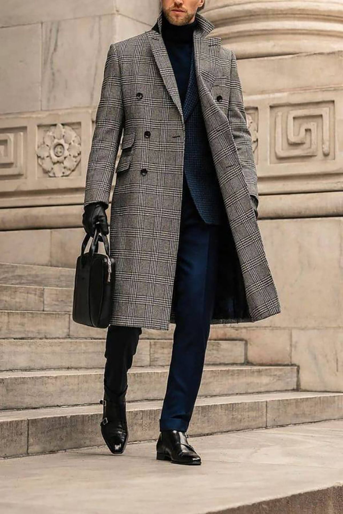 Plaid Woolen Coat Jacket for Men Winter Thick Tweed Trench Coat with Belt Custom Business Formal Casual Wear Plaid Woolen Coat Jacket for Men Winter Thick Tweed Trench Coat with Belt Custom Business Formal Casual Wear