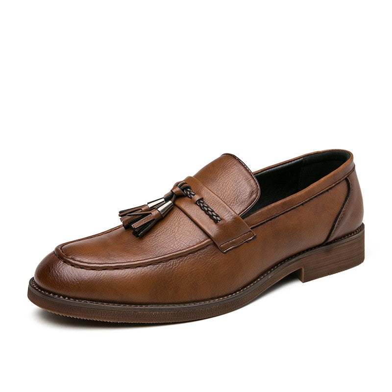Men's casual pointed toe loafers, fringe shoes,