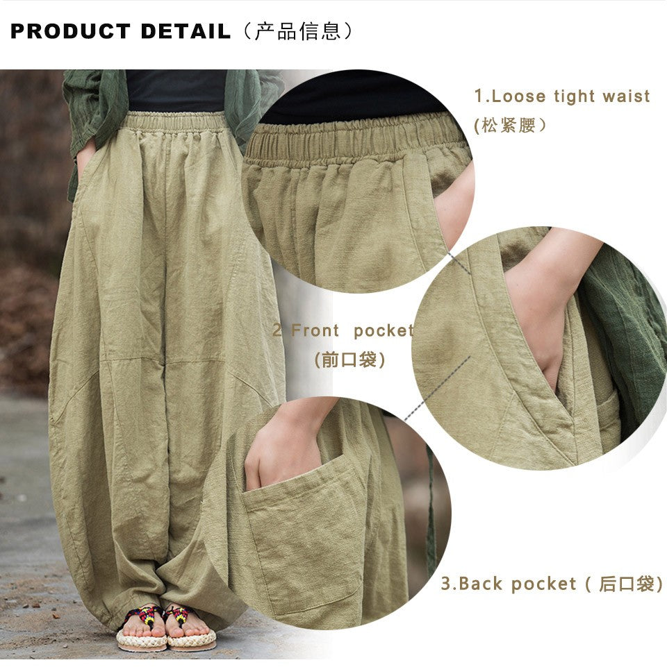Women's Cotton Loose Wide Leg Pants, Vintage Yoga Pants with Elastic Waist Wide Leg Loose Wide Leg, StylishWomen's Cotton Loose Wide Leg Pants, Vintage Yoga Pants with Elastic Waist Wide Leg Loose Wide Leg, Stylish