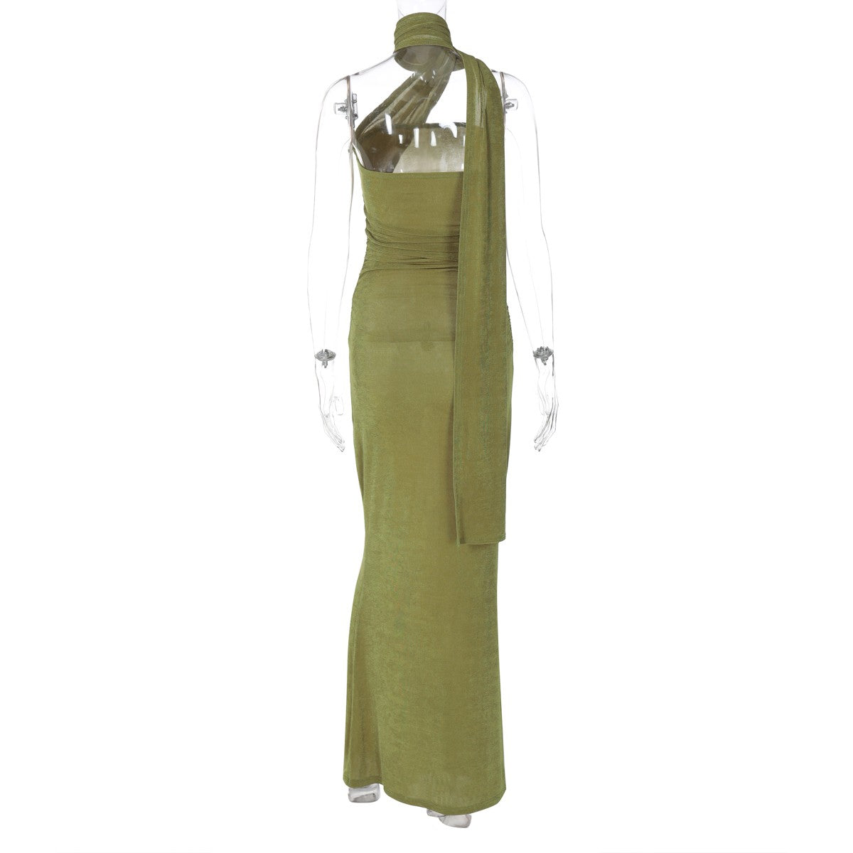Hugcitar halter sólido sem mangas sem costas franzido sexy bodycon maxi vestido
