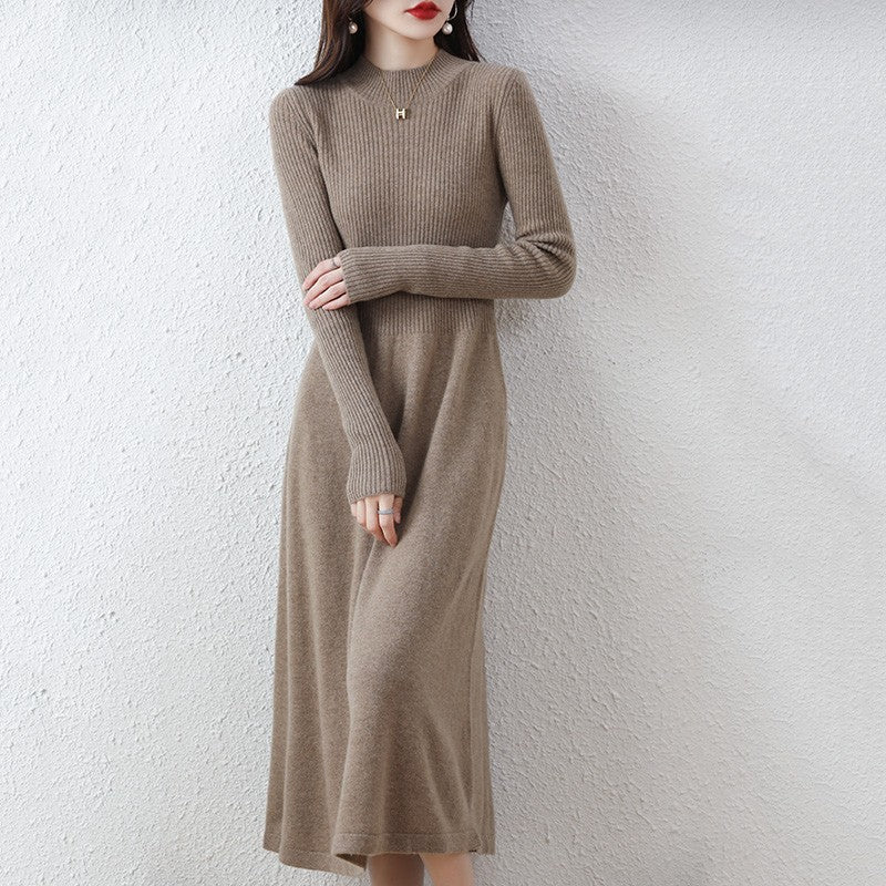 Sweater skirt women's long high-end 100% pure cashmere autumn and winter waist bottom shirt knitted dress Sweater skirt women's long high-end 100% pure cashmere autumn and winter waist bottom shirt knitted dress