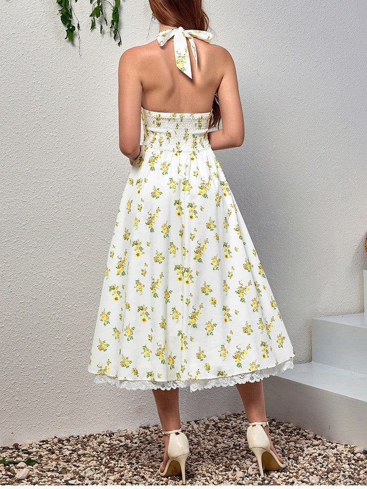 NewAsia Women's Sexy Deep V Neck Backless Floral Print Midi Dress Lace Halter Tie Up Fashion Casual Holiday Long Dresses Yellow NewAsia Women's Sexy Deep V Neck Backless Floral Print Midi Dress Lace Halter Tie Up Fashion Casual Holiday Long Dresses Yellow