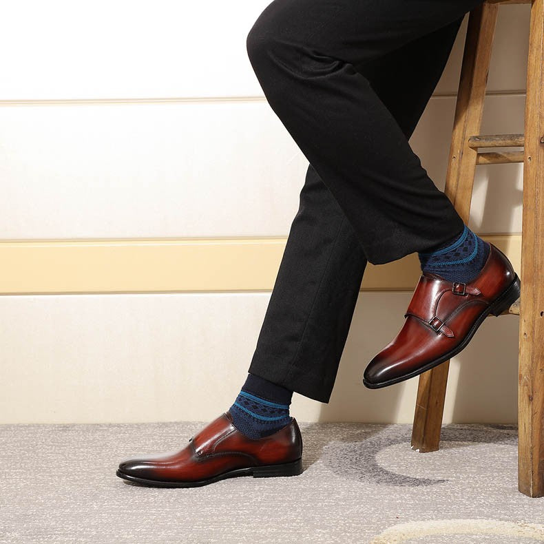 Handmade genuine leather men's oxfords, flat toe, double buckle, monk strap, classic formal shoes, size 6-13 Handmade genuine leather men's oxfords, flat toe, double buckle, monk strap, classic formal shoes, size 6-13