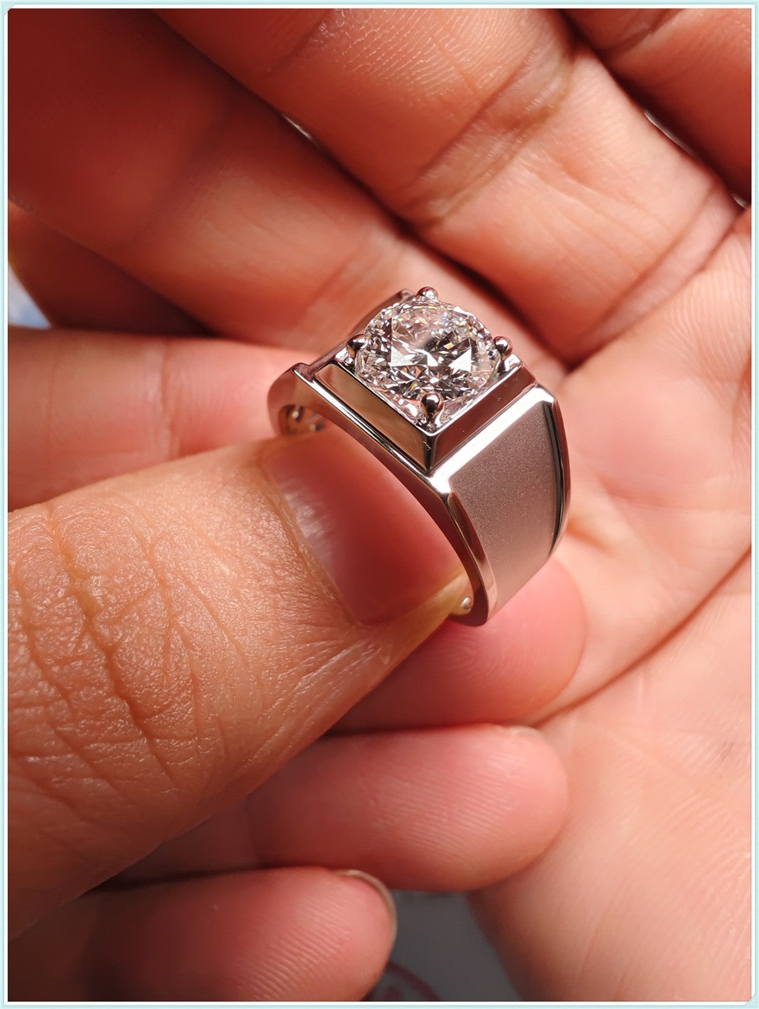 Wide Matte Men's Engagement Ring, Lab Diamond, CVD Platinum, 950 Ring, 18k White Gold, 1 Carat Men's Wedding RingWide Matte Men's Engagement Ring, Lab Diamond, CVD Platinum, 950 Ring, 18k White Gold, 1 Carat Men's Wedding Ring
