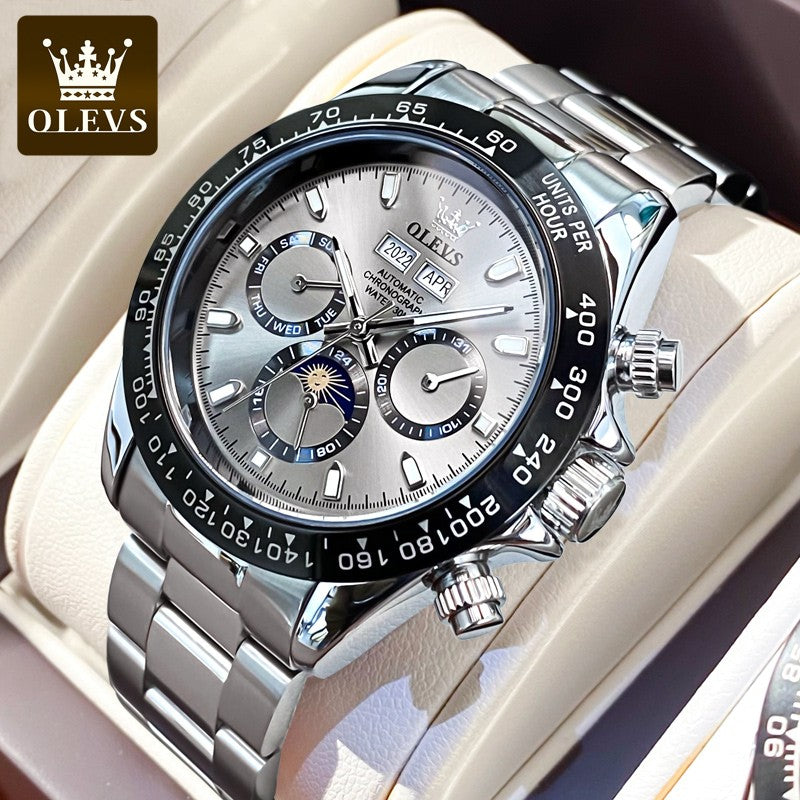OLEVS 6654 Automatic Mechanical Watch: Moon Phase & Roman Flair
