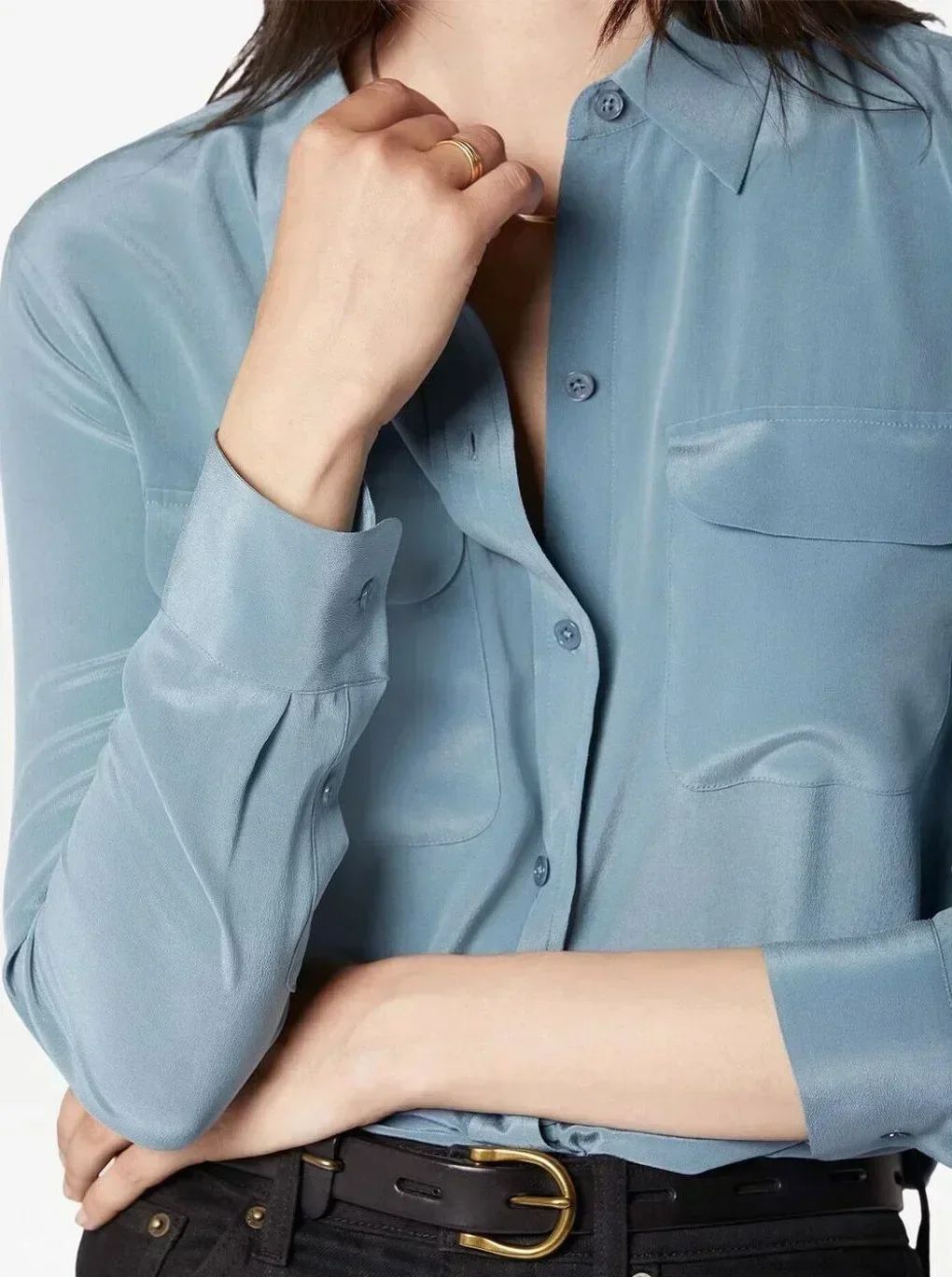 39 colors option draped sand-washed mulberry silk shirt blouse women classic