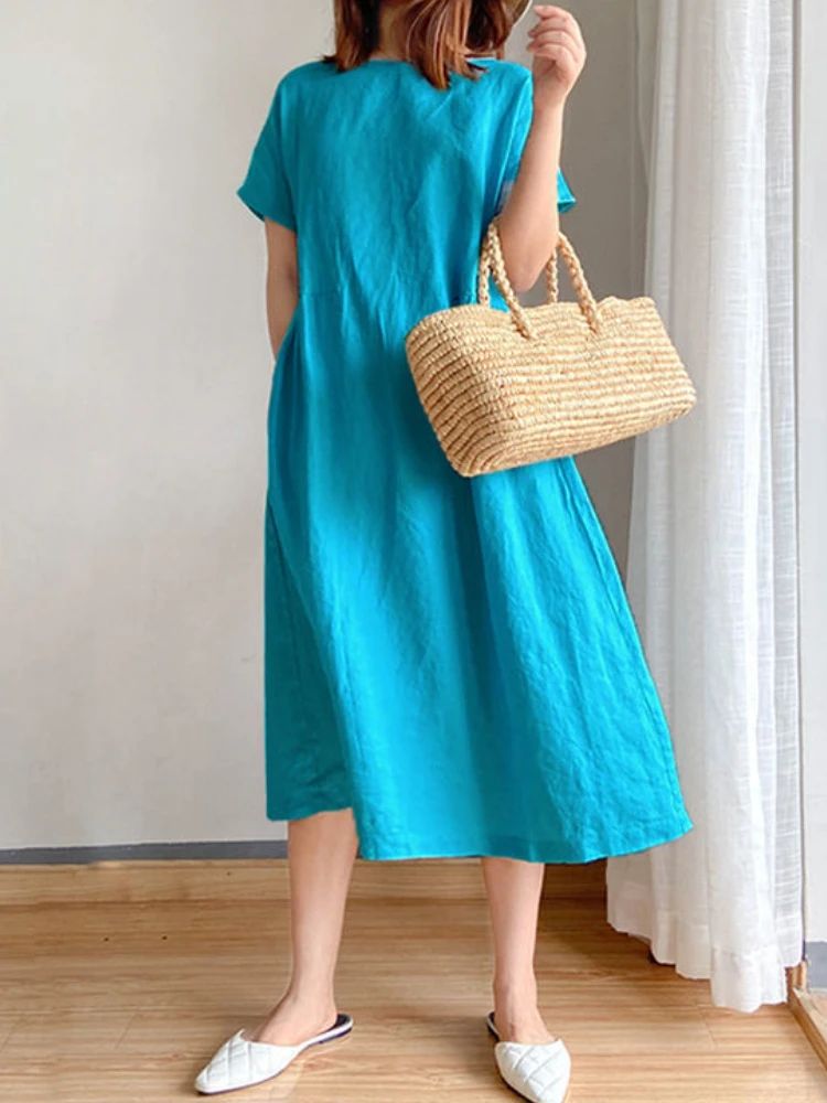 New in Spring Summer Women's Dress Elegant Casual Loose Short Sleeve Tops A-Line Oversize Solid Midi Dresses for Women Clothing New in Spring Summer Women's Dress Elegant Casual Loose Short Sleeve Tops A-Line Oversize Solid Midi Dresses for Women Clothing