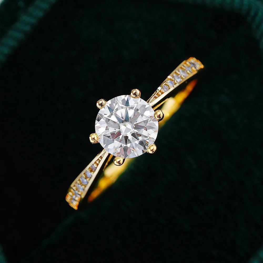 Luxury 100% Real 18k Gold Ring Women's Six-Claw Diamond Ring 6.5mm Round 1ct 1 Carat Moissanite Wedding Ring Luxury 100% Real 18k Gold Ring Women's Six-Claw Diamond Ring 6.5mm Round 1ct 1 Carat Moissanite Wedding Ring