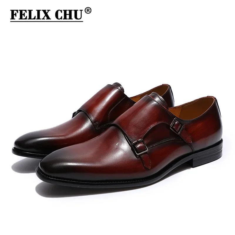 Handmade genuine leather men's oxfords, flat toe, double buckle, monk strap, classic formal shoes, size 6-13 Handmade genuine leather men's oxfords, flat toe, double buckle, monk strap, classic formal shoes, size 6-13