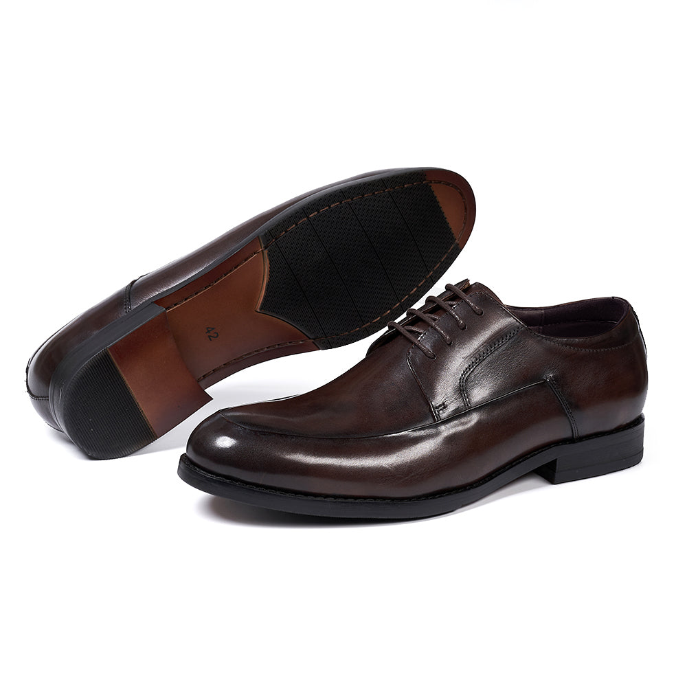 Sapatos derby masculinos estilo italiano, feitos à mão, couro genuíno, bico l