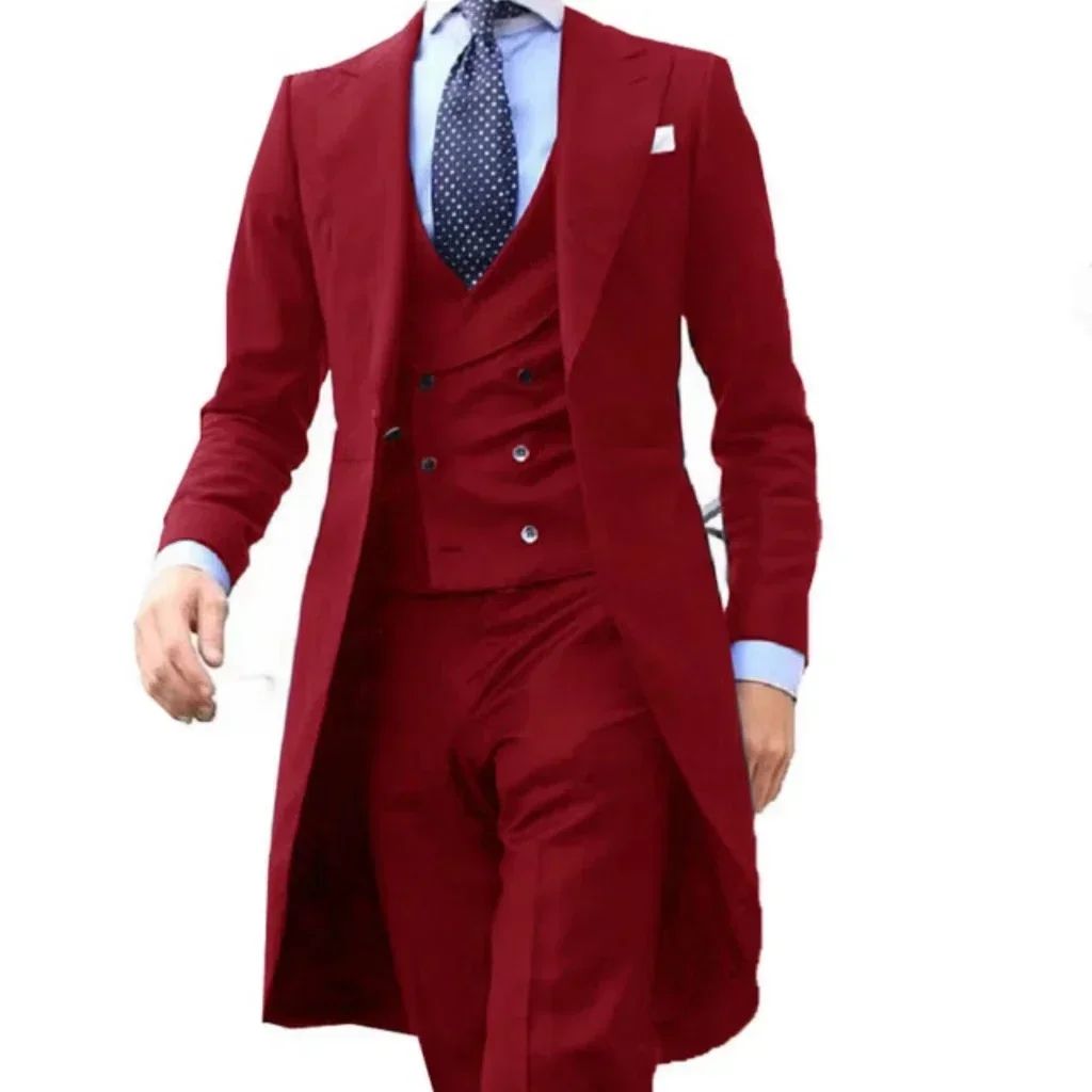 Suits for men peak lapel long tail coat 3 pieces blazer vest and pants set formal wedding dresses ceremony evening party Suits for men peak lapel long tail coat 3 pieces blazer vest and pants set formal wedding dresses ceremony evening party