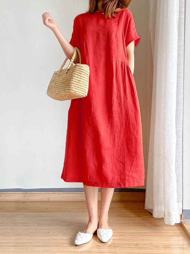New in Spring Summer Women's Dress Elegant Casual Loose Short Sleeve Tops A-Line Oversize Solid Midi Dresses for Women Clothing New in Spring Summer Women's Dress Elegant Casual Loose Short Sleeve Tops A-Line Oversize Solid Midi Dresses for Women Clothing