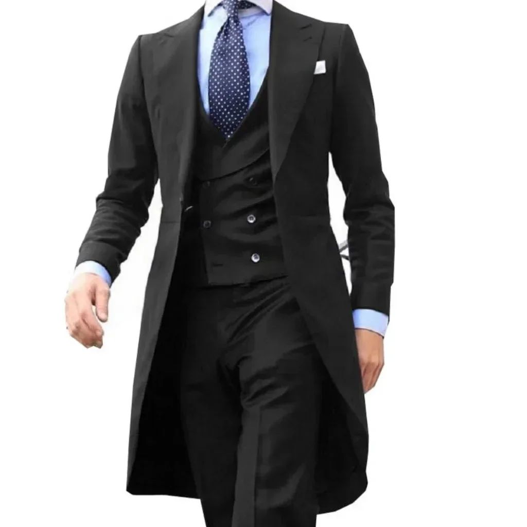 Suits for men peak lapel long tail coat 3 pieces blazer vest and pants set formal wedding dresses ceremony evening party Suits for men peak lapel long tail coat 3 pieces blazer vest and pants set formal wedding dresses ceremony evening party