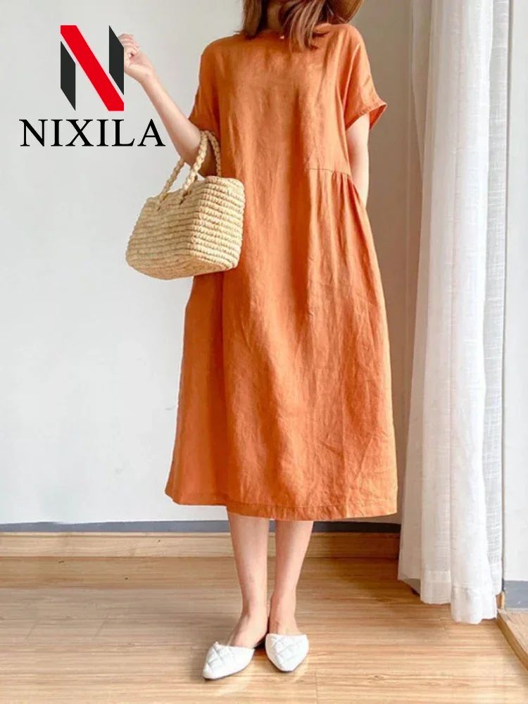 New in Spring Summer Women's Dress Elegant Casual Loose Short Sleeve Tops A-Line Oversize Solid Midi Dresses for Women Clothing New in Spring Summer Women's Dress Elegant Casual Loose Short Sleeve Tops A-Line Oversize Solid Midi Dresses for Women Clothing