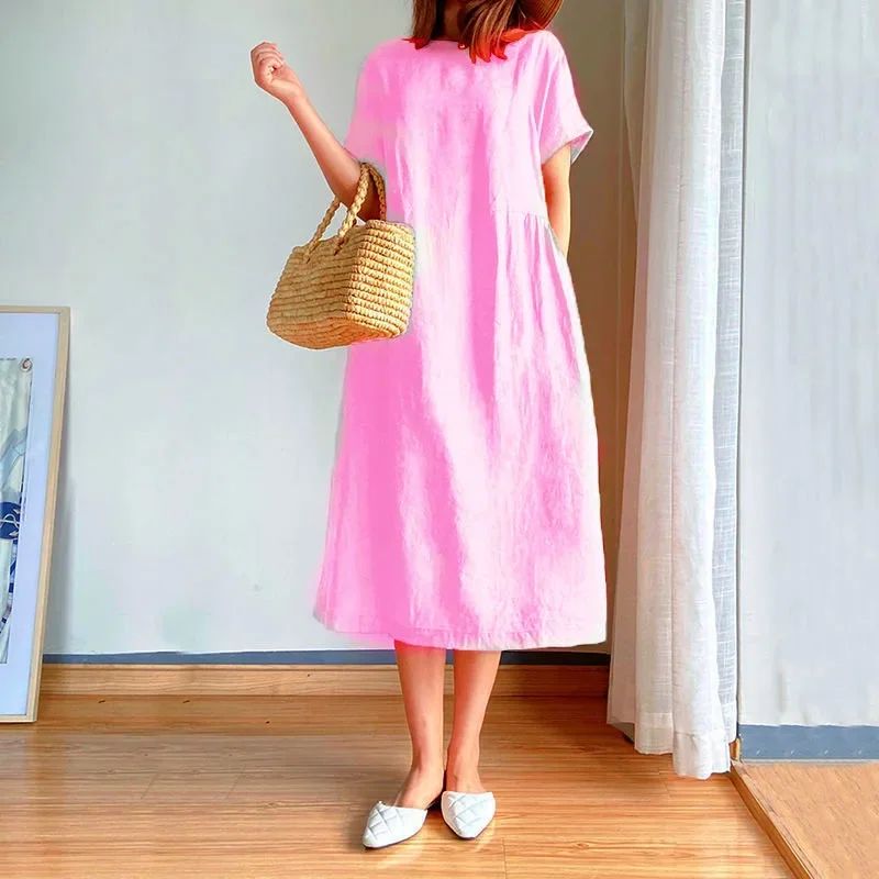 New in Spring Summer Women's Dress Elegant Casual Loose Short Sleeve Tops A-Line Oversize Solid Midi Dresses for Women Clothing New in Spring Summer Women's Dress Elegant Casual Loose Short Sleeve Tops A-Line Oversize Solid Midi Dresses for Women Clothing
