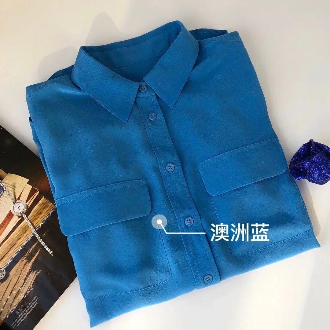 39 colors option draped sand-washed mulberry silk shirt blouse women classic