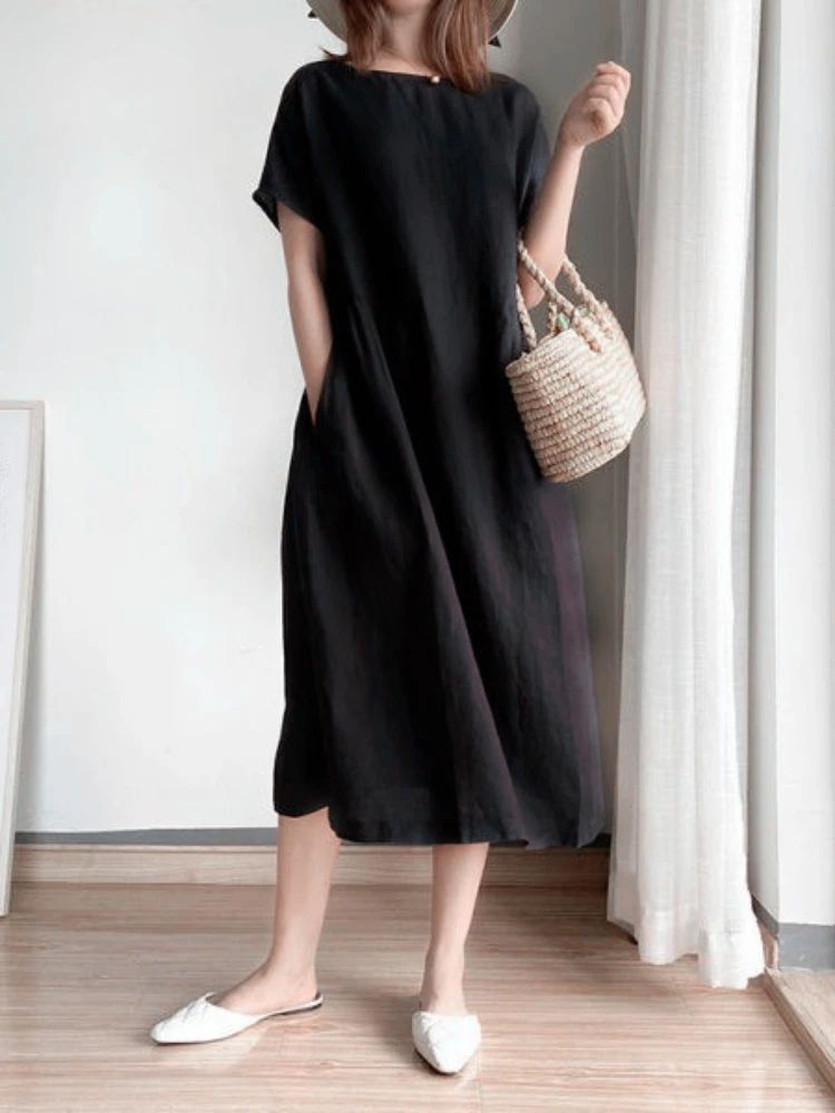 New in Spring Summer Women's Dress Elegant Casual Loose Short Sleeve Tops A-Line Oversize Solid Midi Dresses for Women Clothing New in Spring Summer Women's Dress Elegant Casual Loose Short Sleeve Tops A-Line Oversize Solid Midi Dresses for Women Clothing