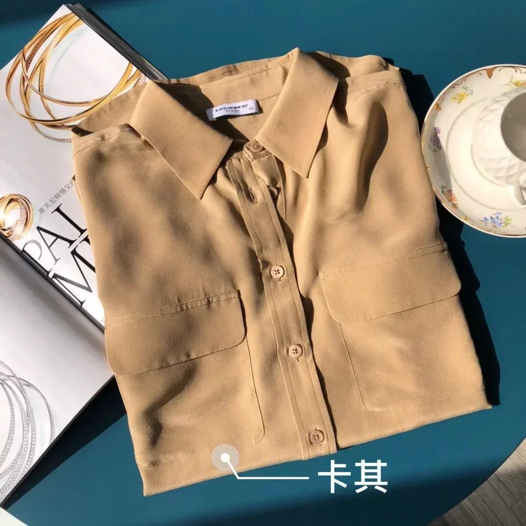 39 colors option draped sand-washed mulberry silk shirt blouse women classic