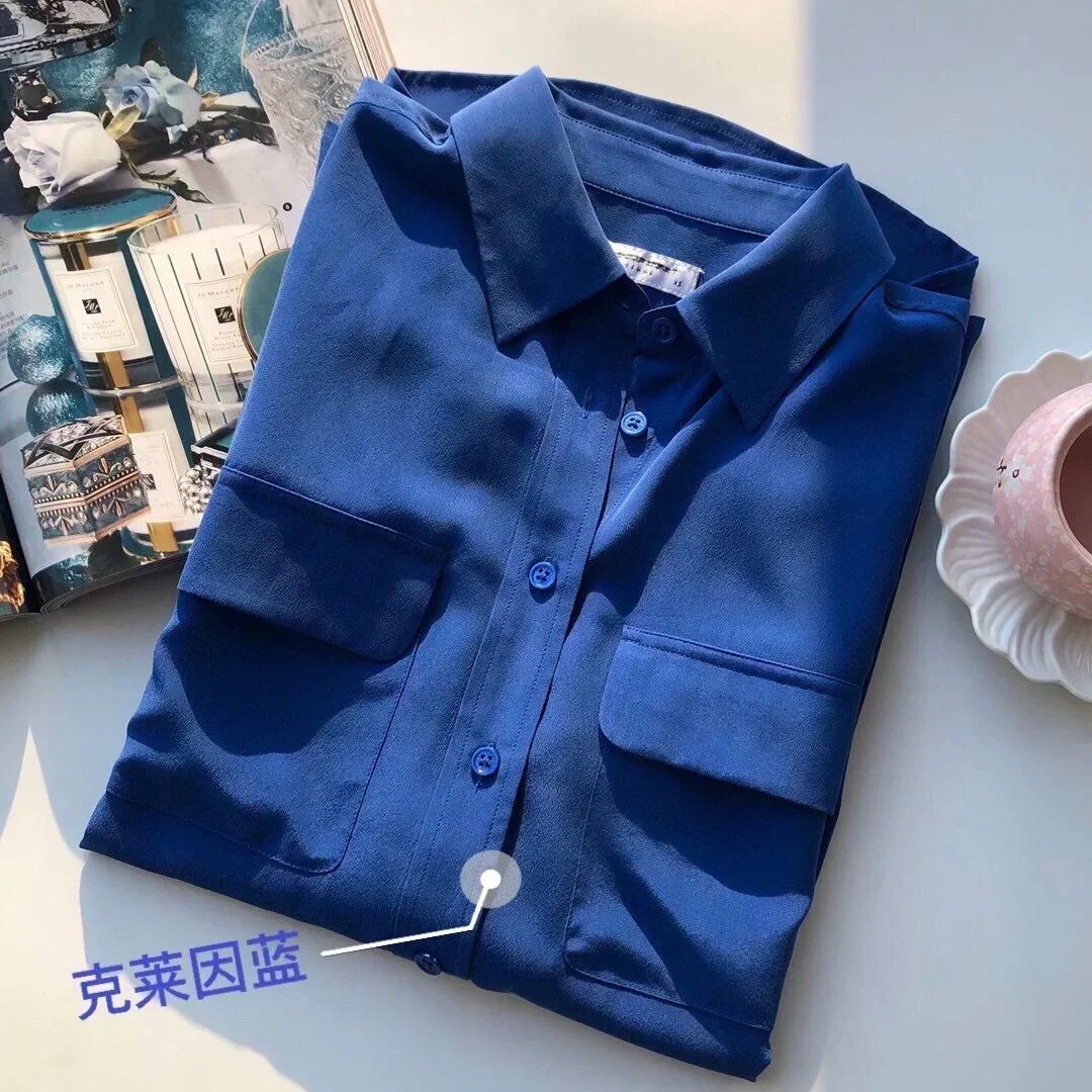 39 colors option draped sand-washed mulberry silk shirt blouse women classic