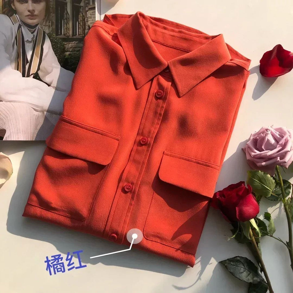 39 colors option draped sand-washed mulberry silk shirt blouse women classic