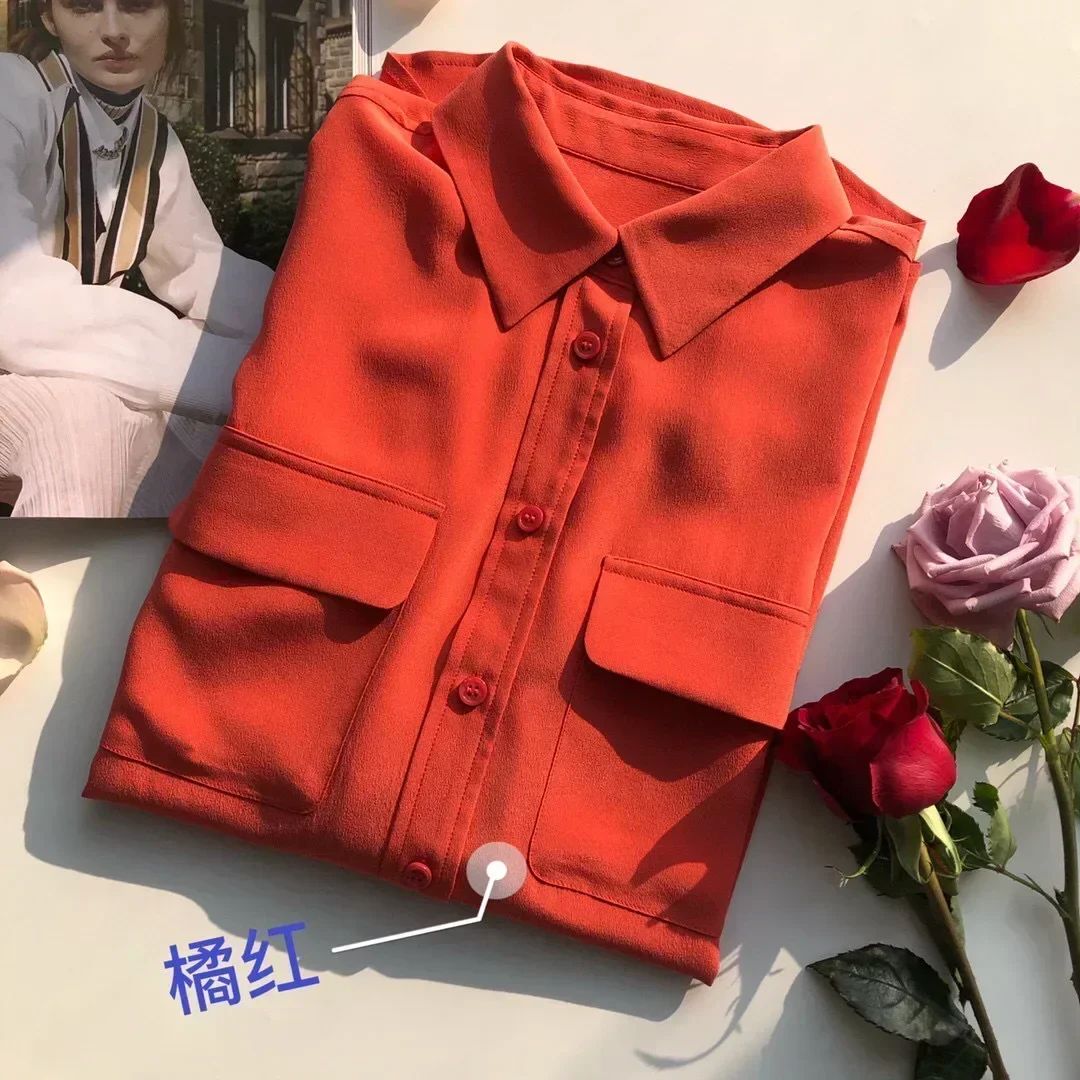 39 colors option draped sand-washed mulberry silk shirt blouse women classic