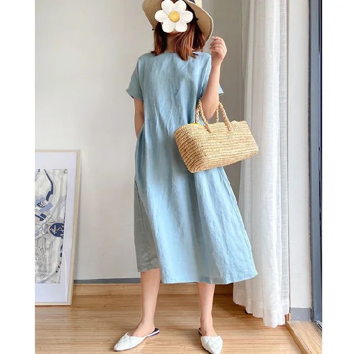New in Spring Summer Women's Dress Elegant Casual Loose Short Sleeve Tops A-Line Oversize Solid Midi Dresses for Women Clothing New in Spring Summer Women's Dress Elegant Casual Loose Short Sleeve Tops A-Line Oversize Solid Midi Dresses for Women Clothing