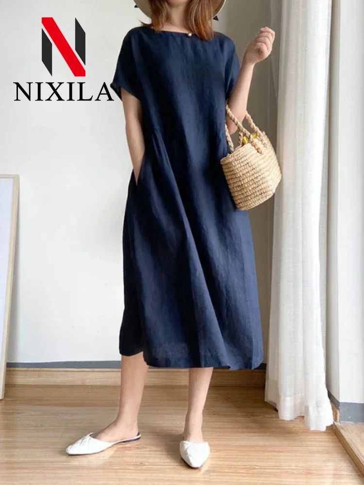 New in Spring Summer Women's Dress Elegant Casual Loose Short Sleeve Tops A-Line Oversize Solid Midi Dresses for Women Clothing New in Spring Summer Women's Dress Elegant Casual Loose Short Sleeve Tops A-Line Oversize Solid Midi Dresses for Women Clothing