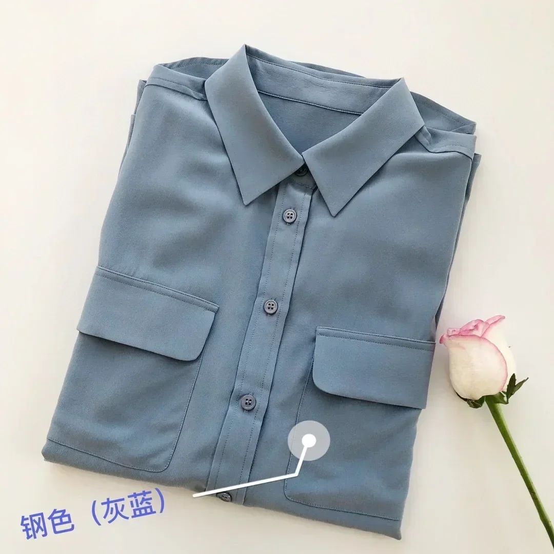 39 colors option draped sand-washed mulberry silk shirt blouse women classic