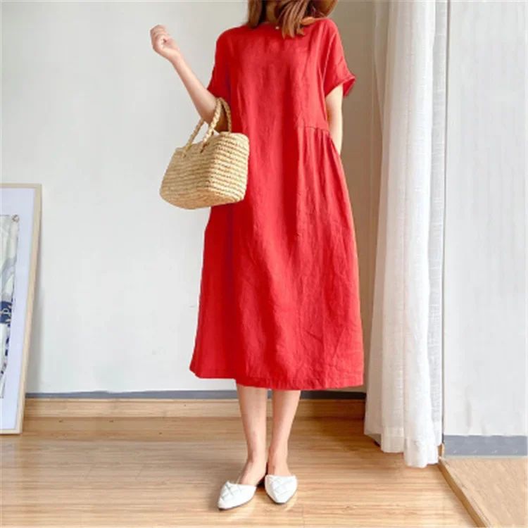 New in Spring Summer Women's Dress Elegant Casual Loose Short Sleeve Tops A-Line Oversize Solid Midi Dresses for Women Clothing New in Spring Summer Women's Dress Elegant Casual Loose Short Sleeve Tops A-Line Oversize Solid Midi Dresses for Women Clothing
