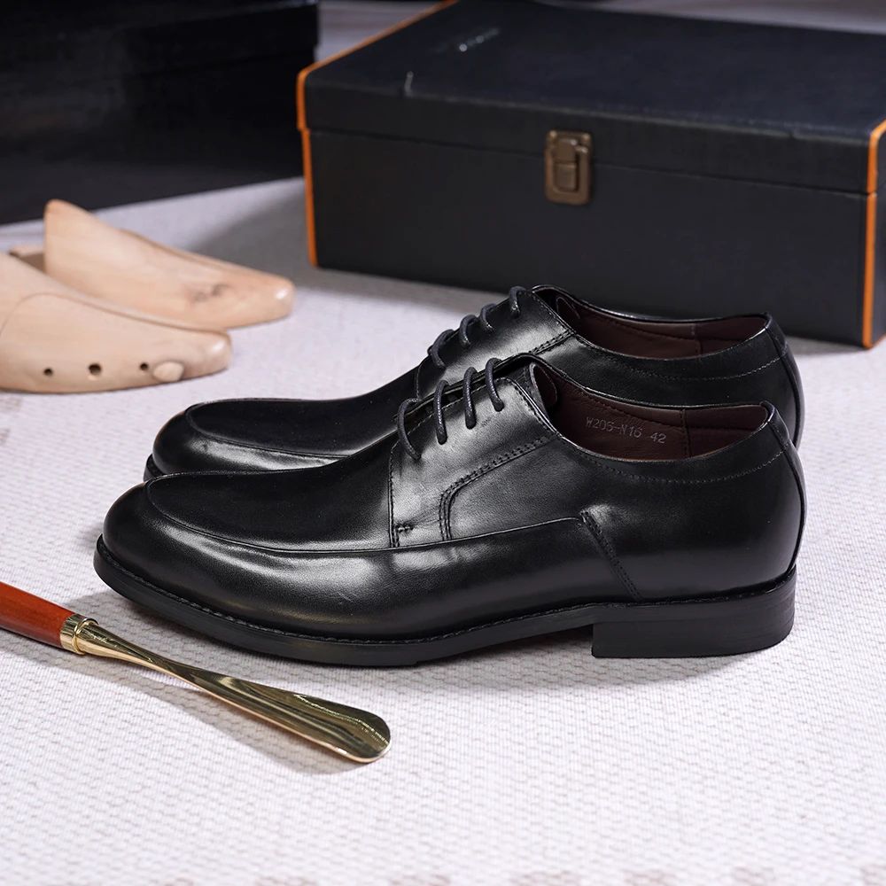 Sapatos derby masculinos estilo italiano, feitos à mão, couro genuíno, bico l